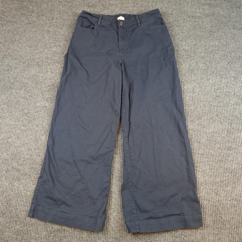 Pact Womens Blue Twill Wide Leg Chino Pants Elastic Waist Stretch Size Large